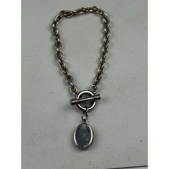 Sterling Silver Toggle Clasp Chain Bracelet 29g Engraved "J" Initial Locket 7.25 - Picture 4 of 7